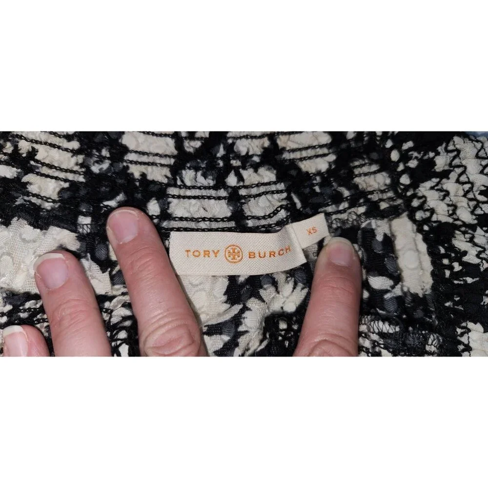 Tory Burch Black & White Floral‎ Print Blouse XS